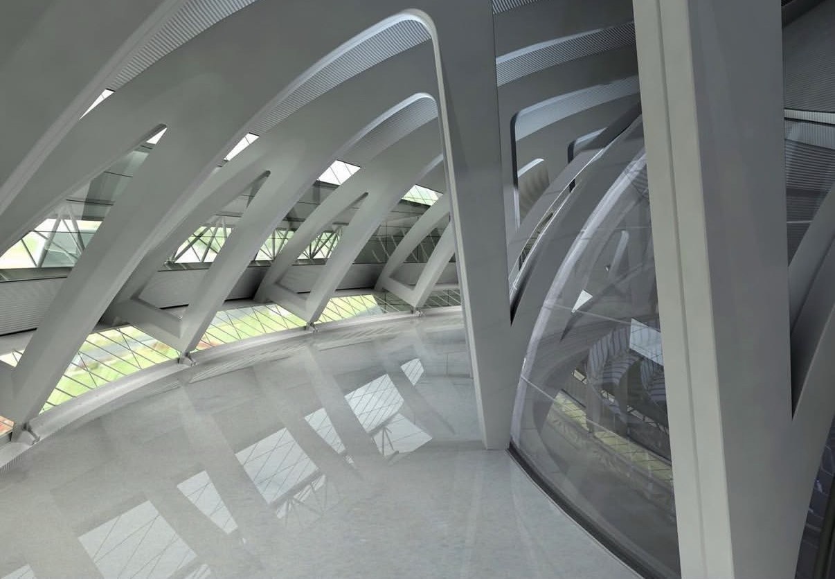 Salle des ventes de l'hippodrome de Paris-Vincennes — grand foyer, structure blanche